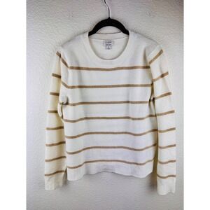 J.Crew White Tan Stripe Sweater Small Crewneck Knit Nautical Coastal Preppy